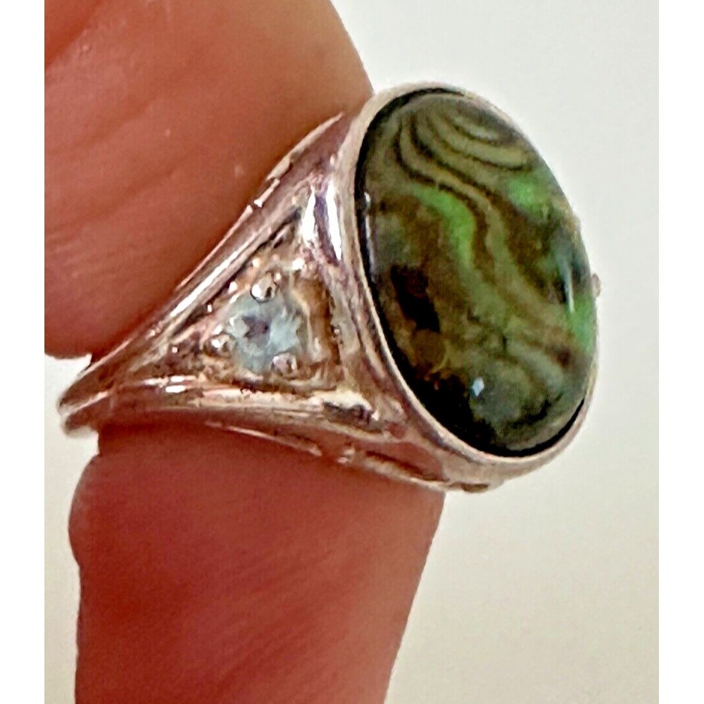 RJ AVON Sterling Silver Ring opalescent  Oval Vintage 925  Sz 5
